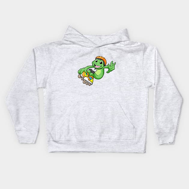 Frog as Inline Skater with Inline Skates and Helmet Kids Hoodie by Markus Schnabel